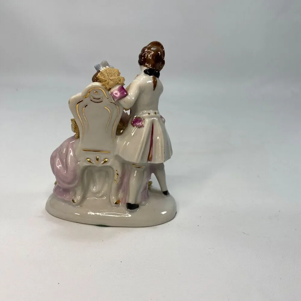 Vintage Lady & GentleMan Porcelain Victorian Figurines Reading Dresden Lace 5